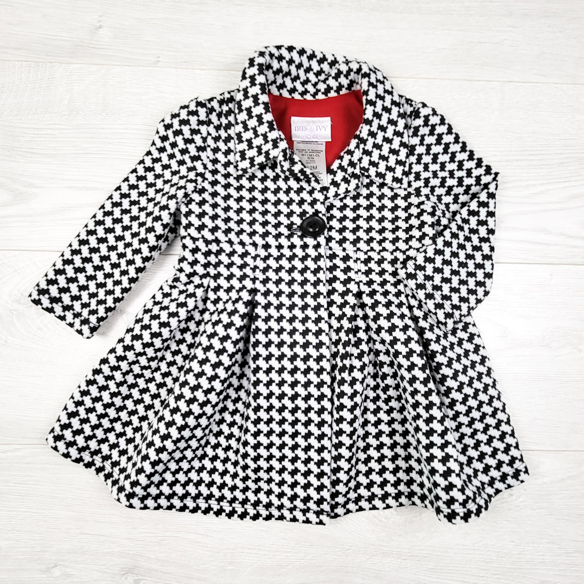 Iris and Ivy houndstooth patterned a-line dress coat. Size 12 months