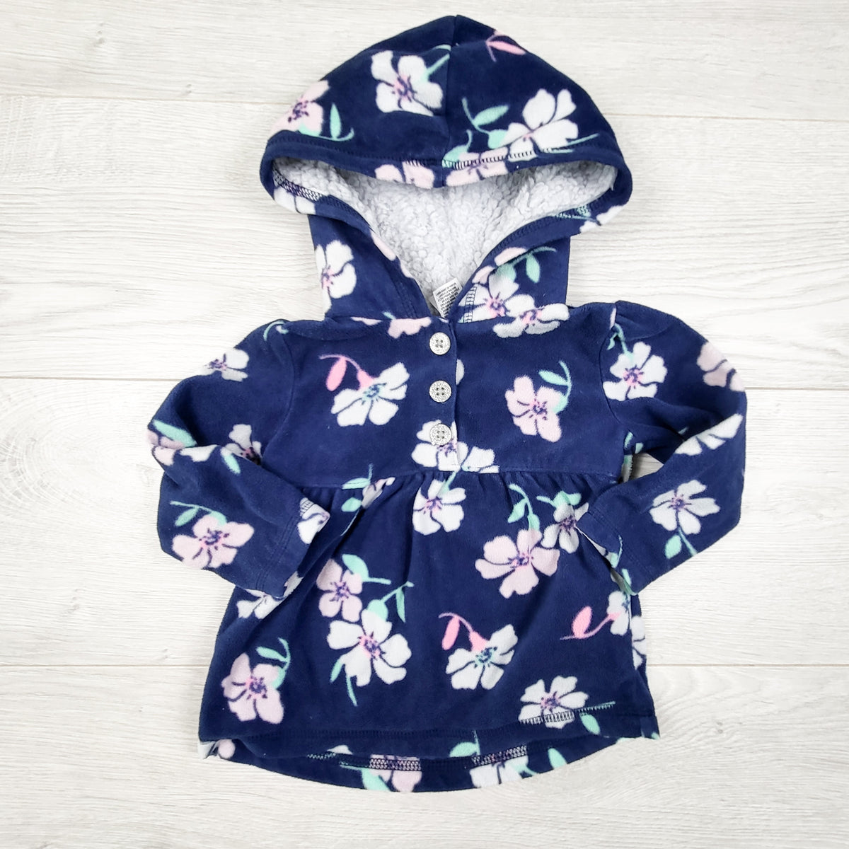 Carters navy floral print fleece hoodie. Size 12 months