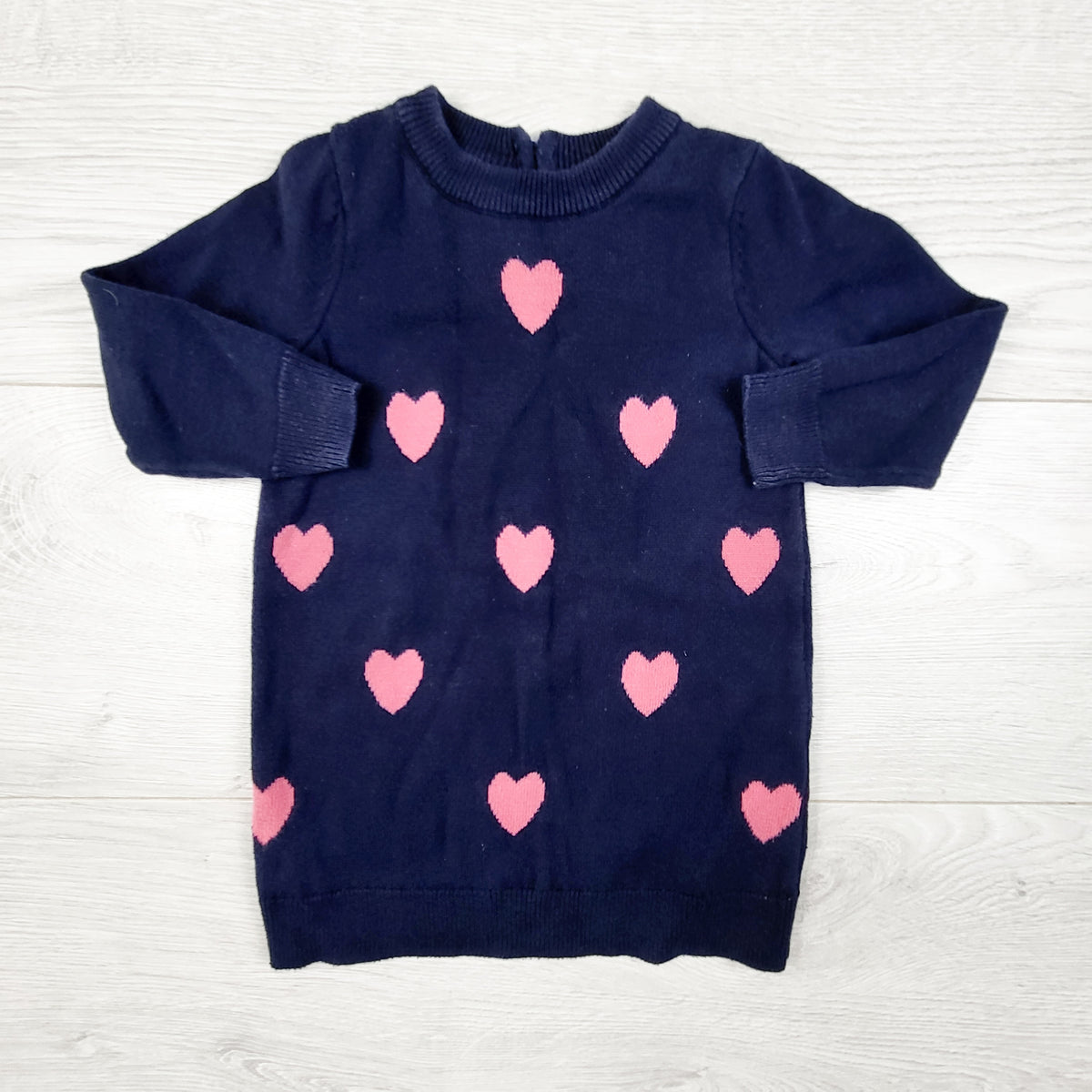 Joe navy sweater dress with hearts. Size 6-12 months