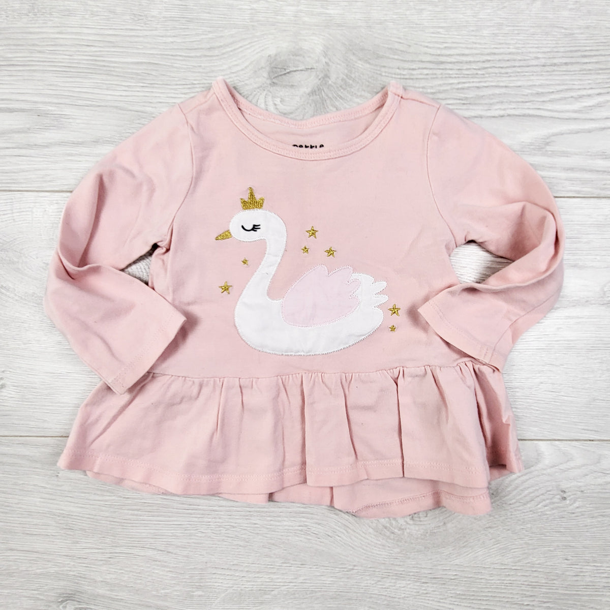 Pekkle pink peplum top with swan. Size 12 months