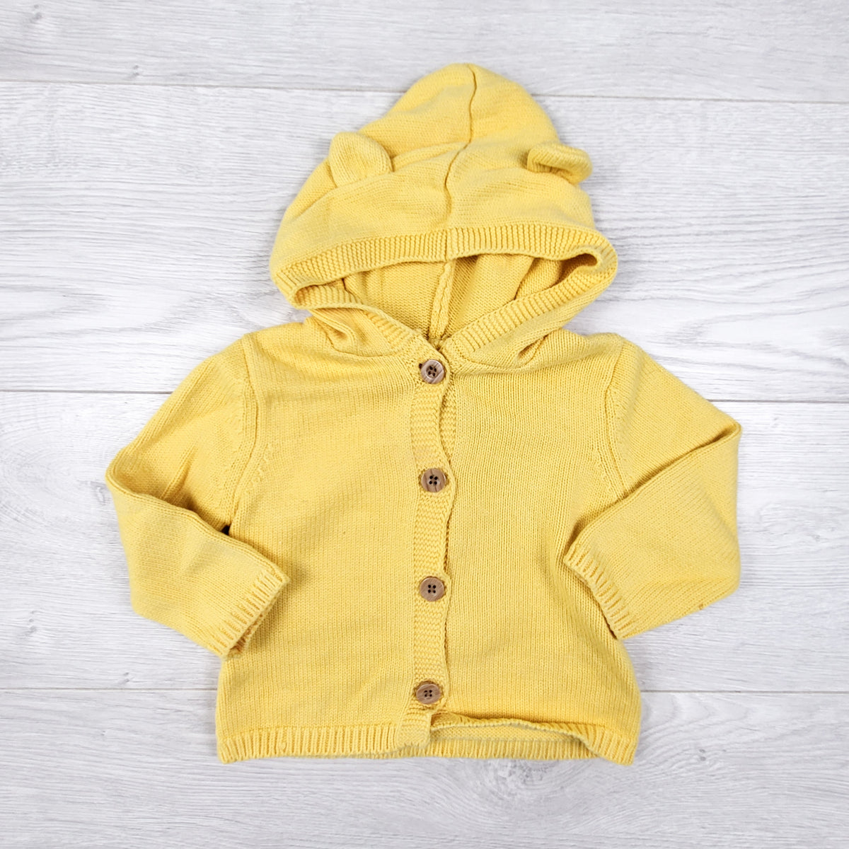 Pekkle yellow hooded sweater coat. Size 9 months