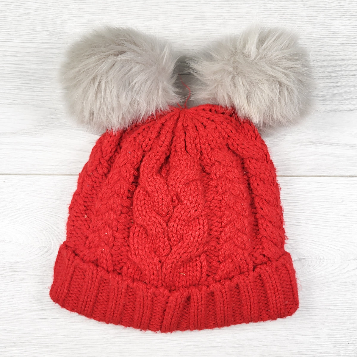 Gap red fleece lined double pom pom toque. Size 2-4 Years