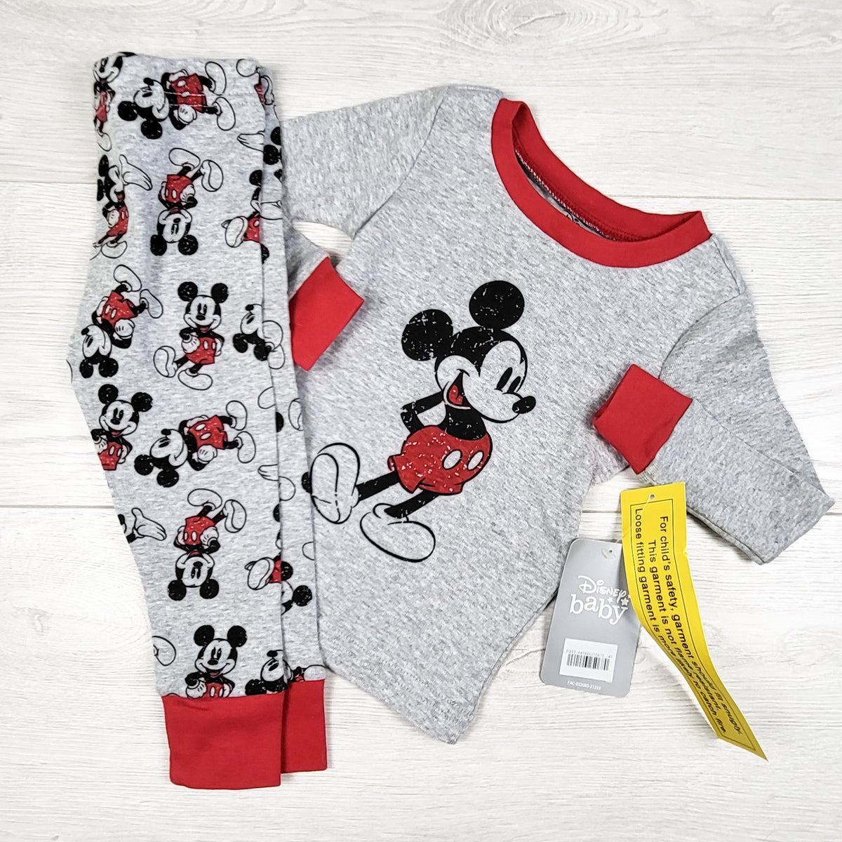 NEW - Disney Baby grey 2pc Mickey Mouse PJs. Size 12-18 months