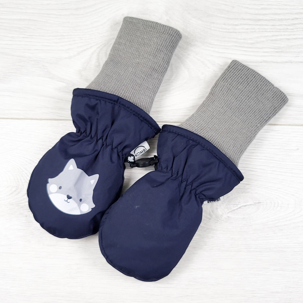 Kombi navy waterproof mittens with bears. Size 12-24 months