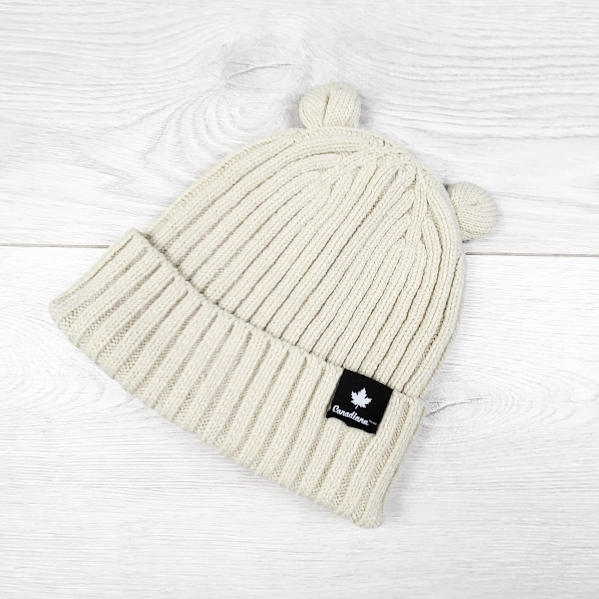 Canadiana Beige Ribbed Toque. Size 6-12 Months