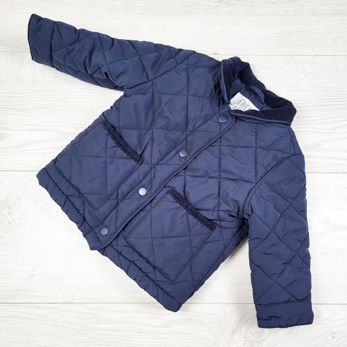 Fred and Flo Navy Sherpa Lined Quilted Jacket. Size 3-6 Months