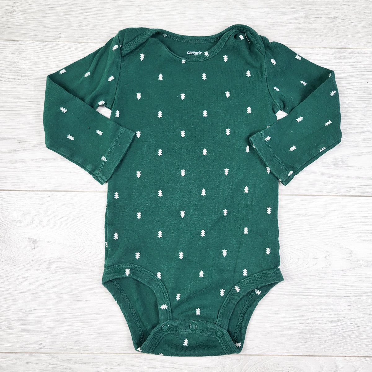 Carters Forest Green Bodysuit With Trees. Size 12 Months