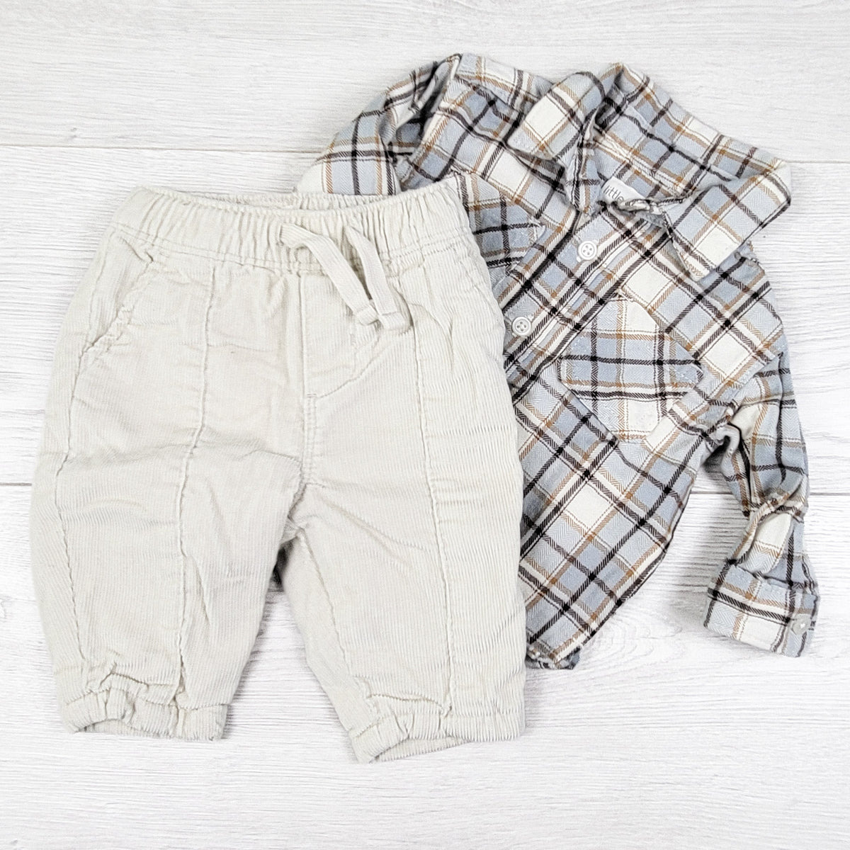 Little Planet Organic Cotton Flannel + Corduroy Set. Size 3-6 months