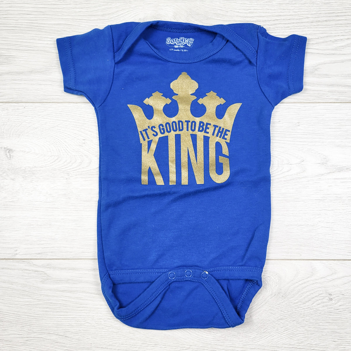 Sarkey Blue "It's Good to Be King" Bodysuit. Size 6-12 months