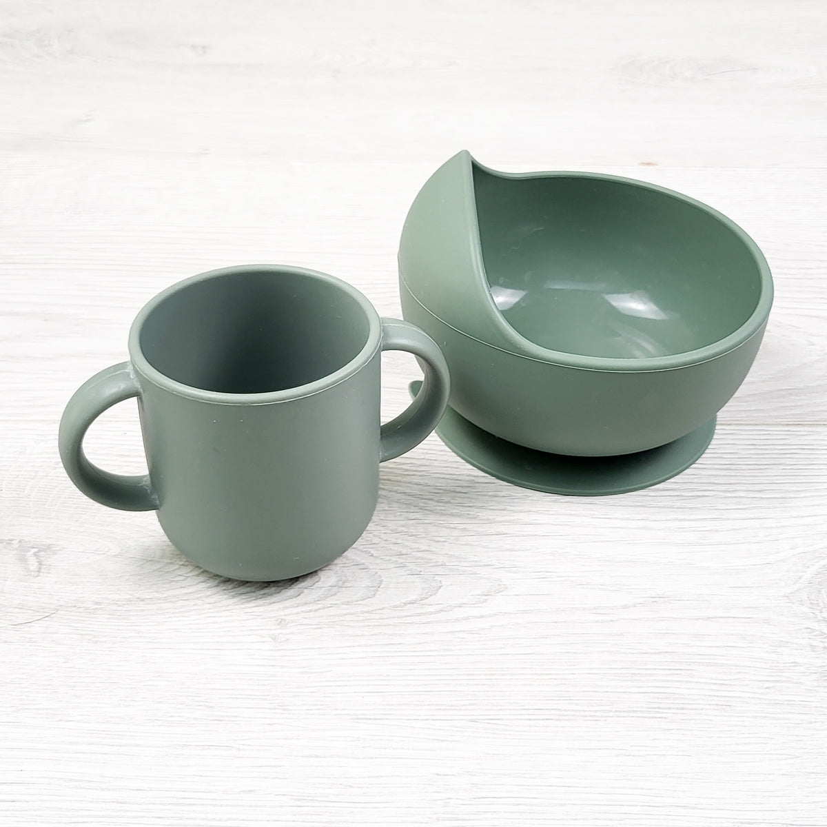 Sage Green Silicone Suction Cup Bowl + Trainer Cup