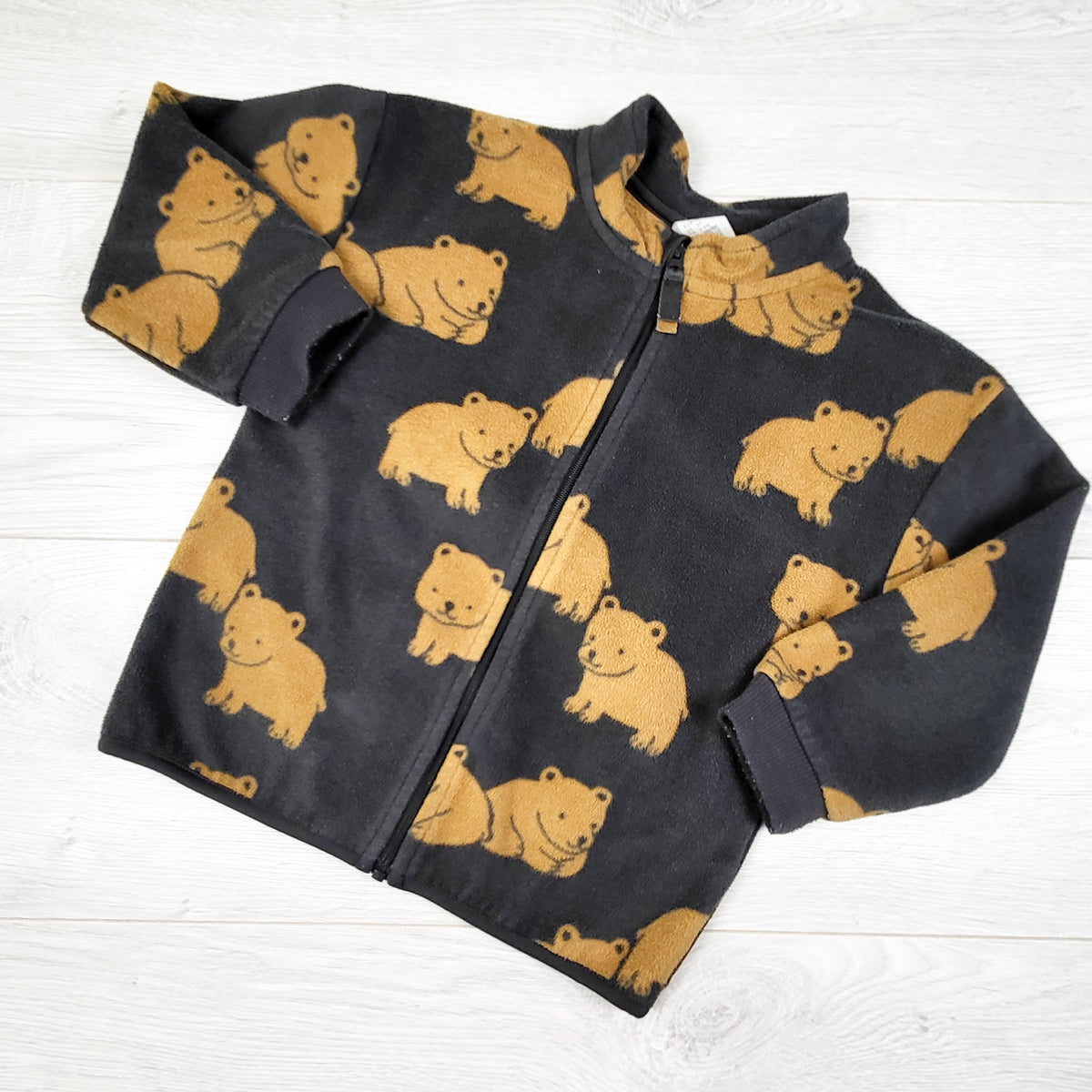 H and M Grey Zip Up Bear Print Fleece Jacket. Size 2/3T