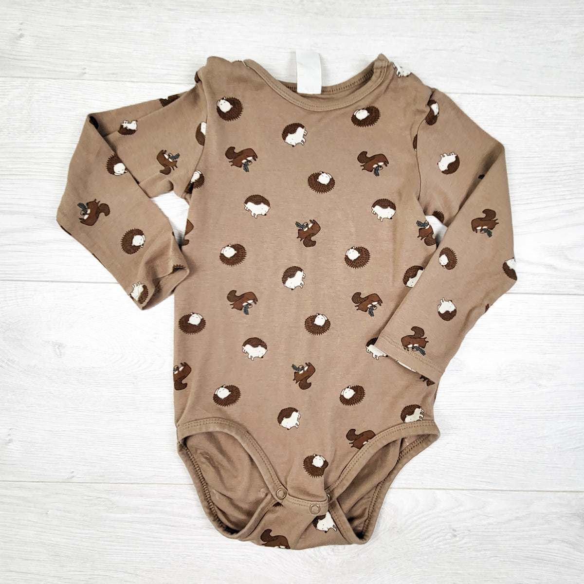 H and M Brown Hedgehog Print Bodysuit. Size 2/3T