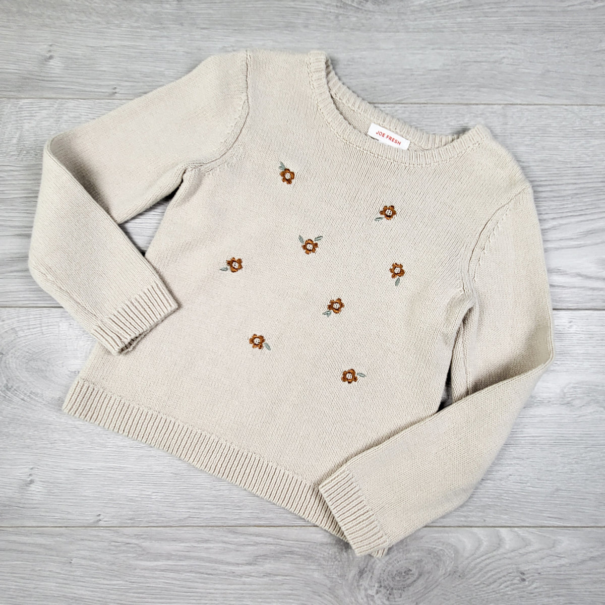 Joe Beige Sweater With Embroidered Flowers. Size 3T