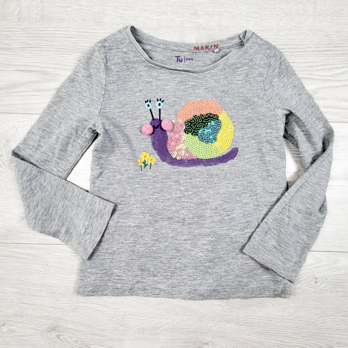 Tu Kids Grey Sequin Snail Top. Size 3/4T - AS IS
