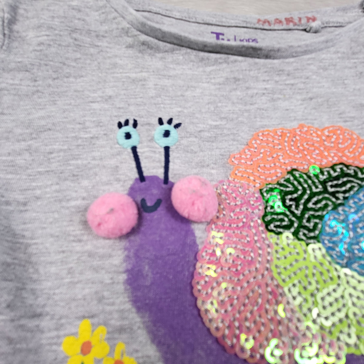 Tu Kids Grey Sequin Snail Top. Size 3/4T - AS IS