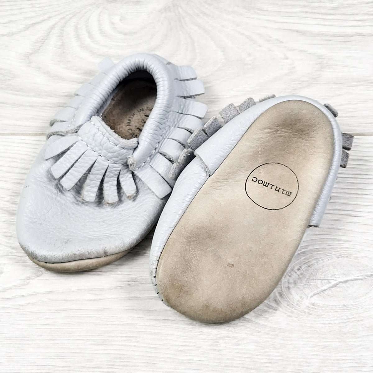 Minimoc Grey Soft Soled Leather Shoes. Size 3 (Infant)