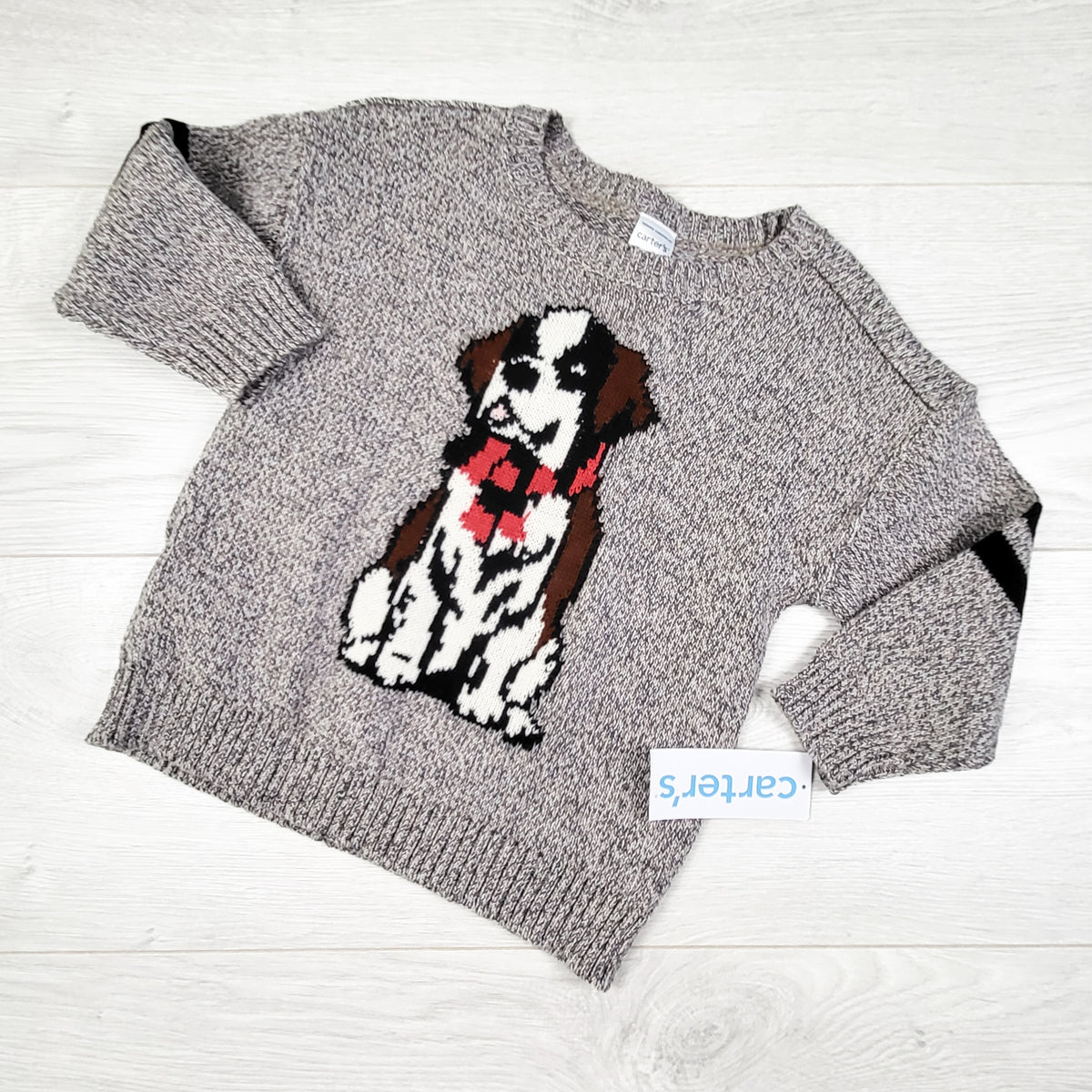 NEW - Carters Gray Marled Sweater With Puppy. Size 18 months