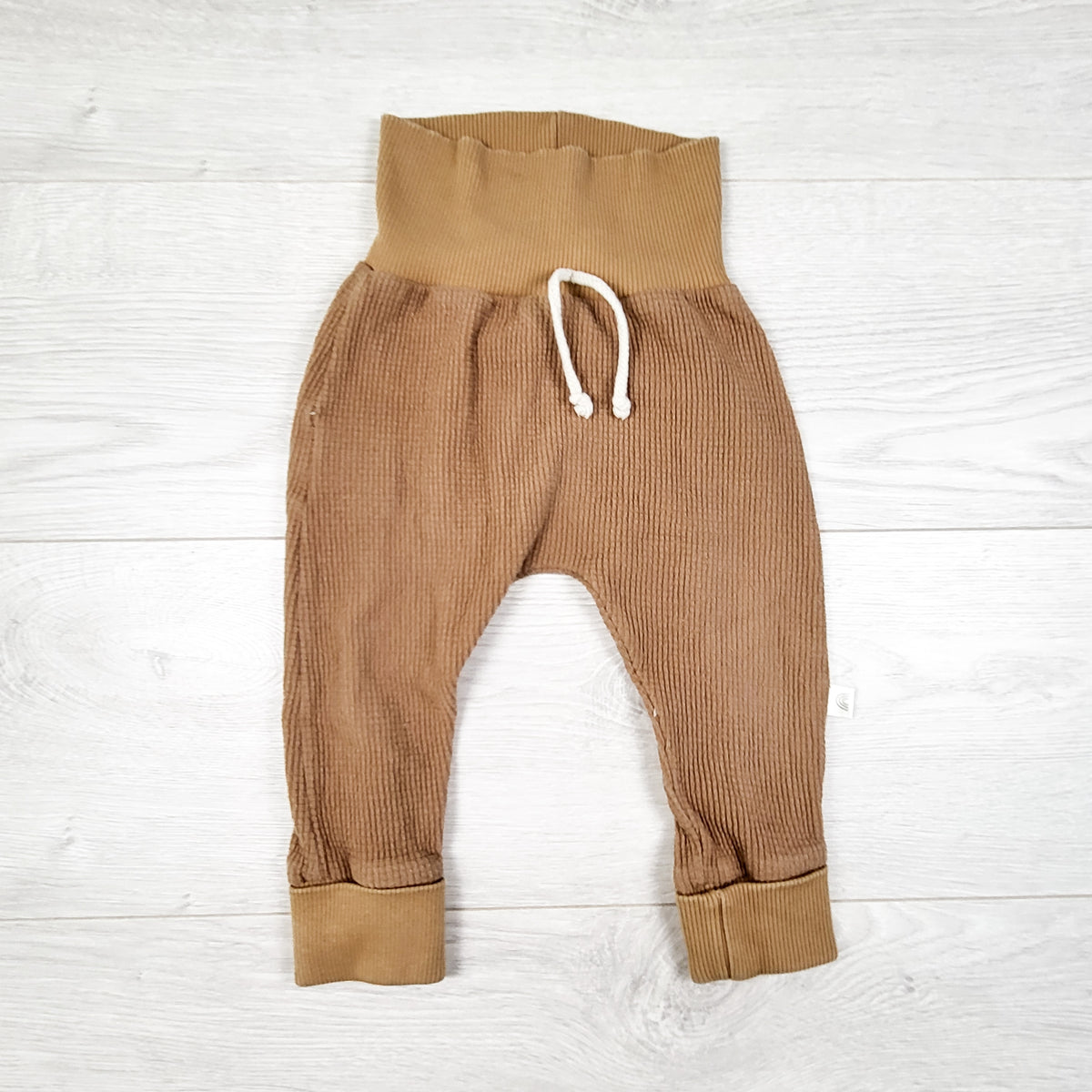 Teddy Little Apparel Handmade Tan Waffle Knit Pants. Size 3-12 Months