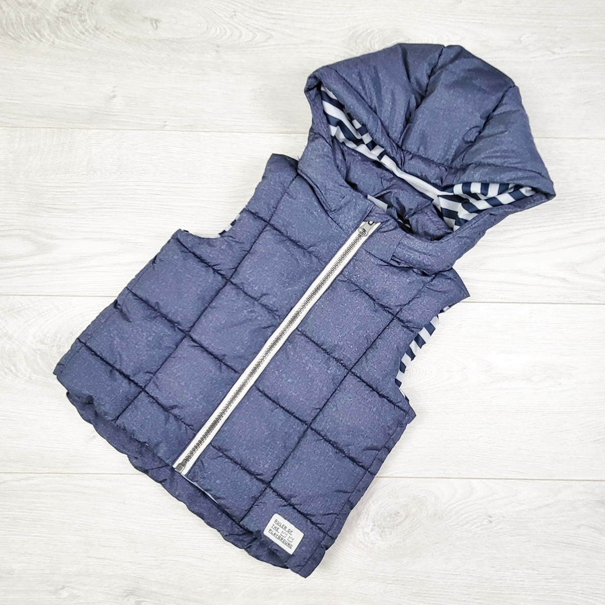 H and M Blue Quilted Hooded Puffer Vest. Size 18-24 Months