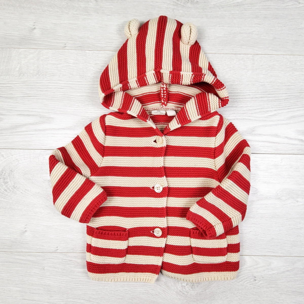 Gap Striped Bear Ear Sweater Coat. Size 6-12 Months