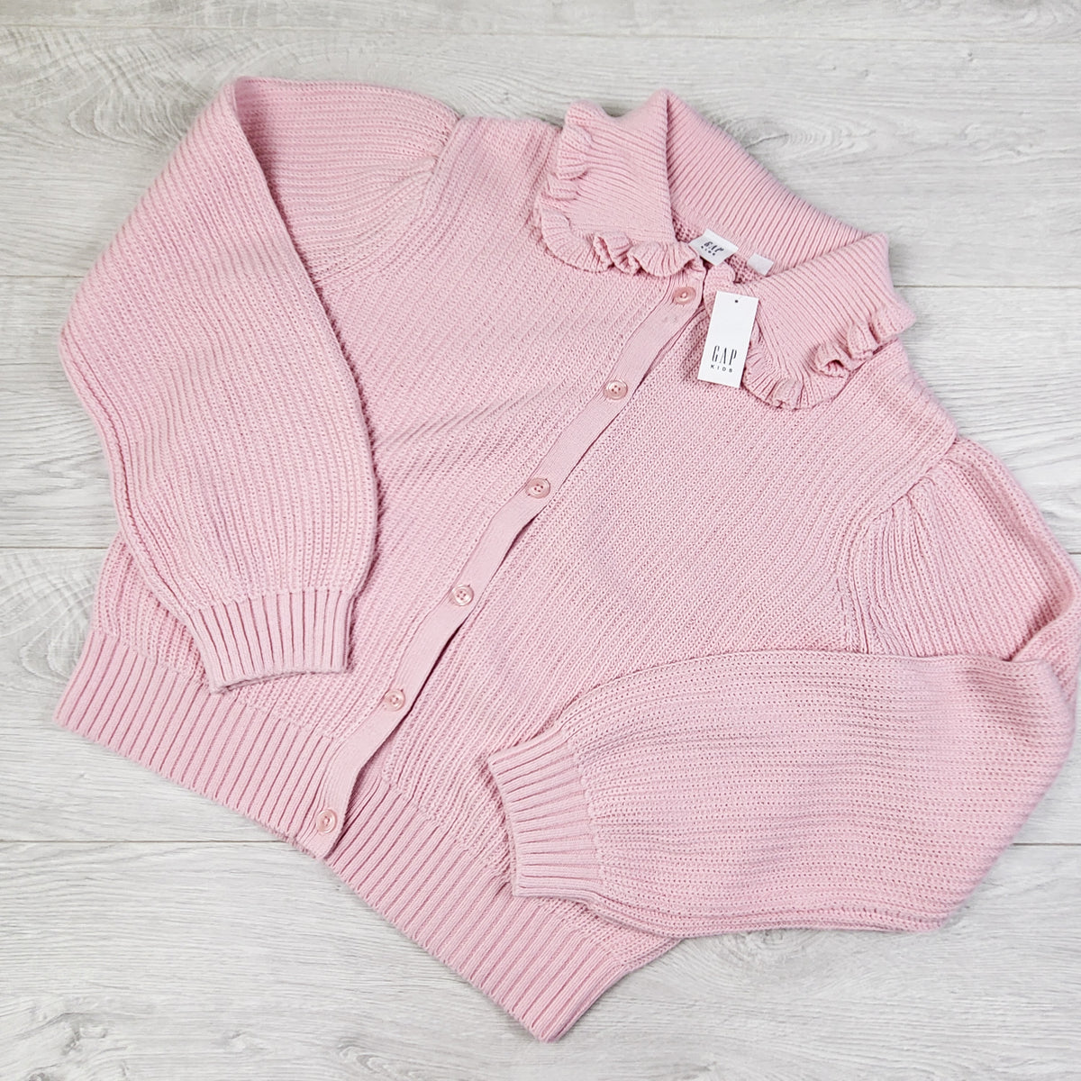 NEW - Gap Pink Ruffle Collar Cardigan Sweater. Size 14/16