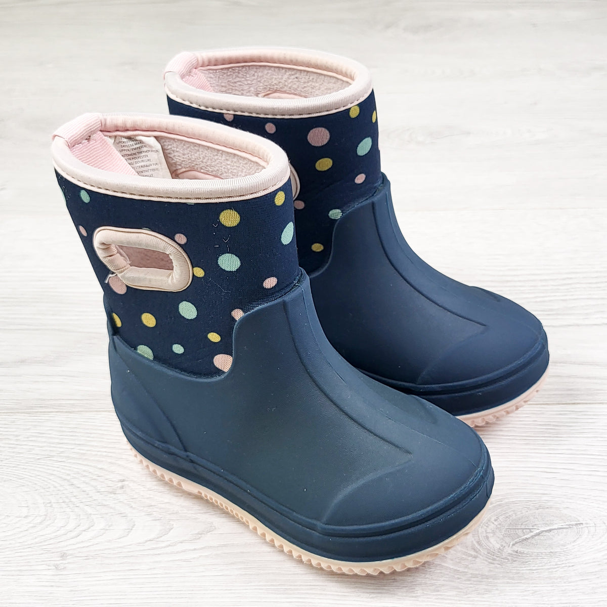 Joe Navy Polka Dot Rain Boots. Size 8