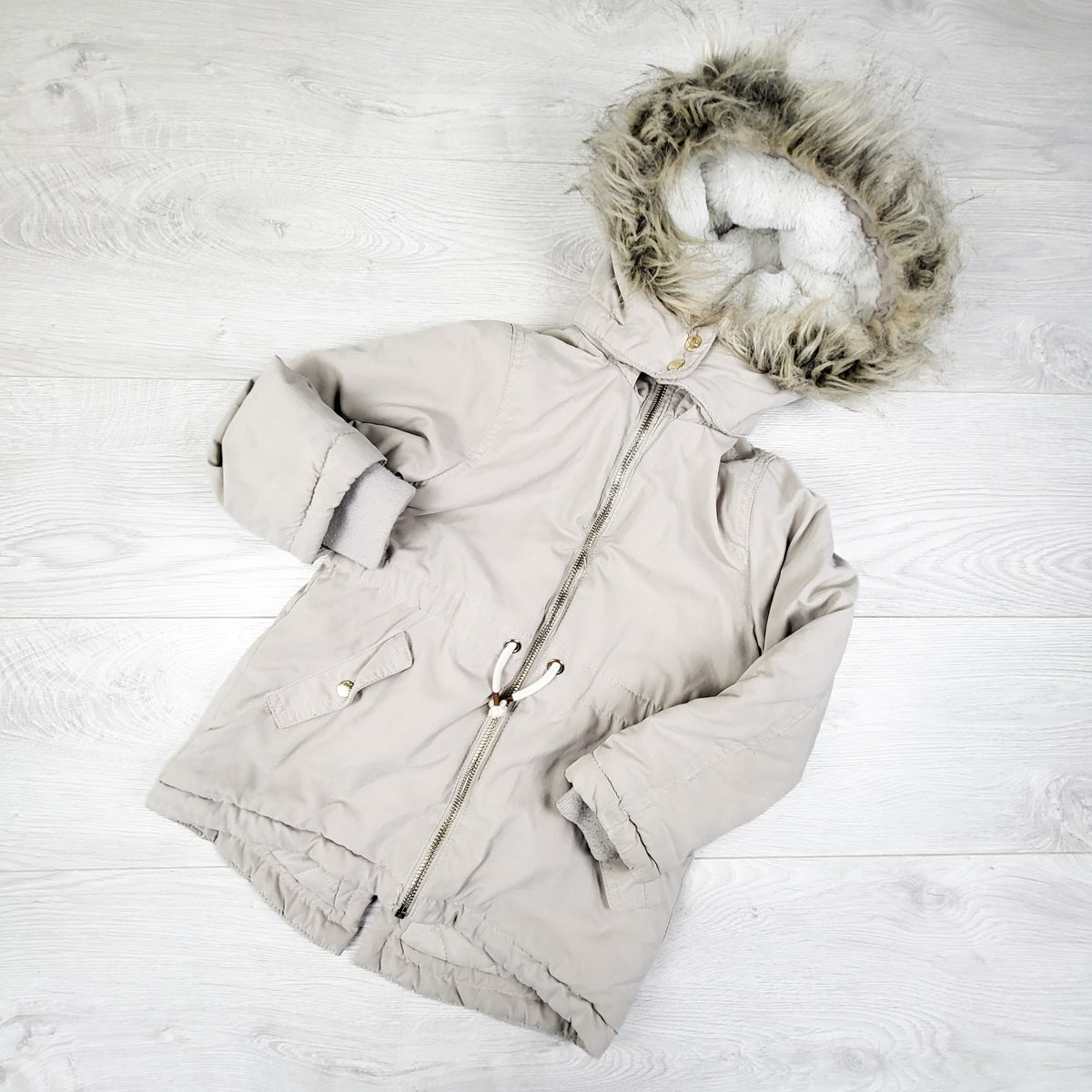 H&M L.O.G.G. Beige Parka Jacket. Size 4/5T - AS IS