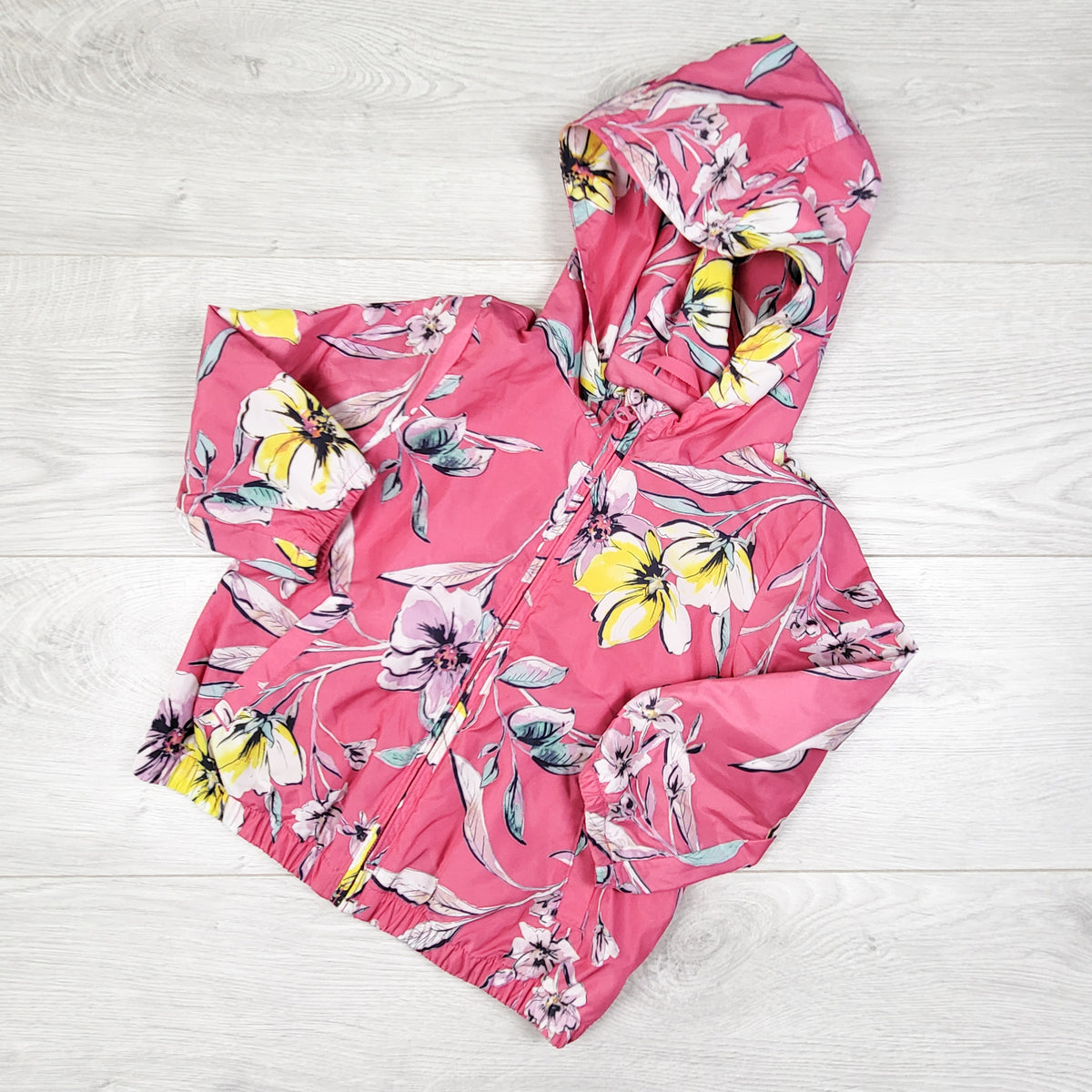 Gap Pink Floral Print Hooded Windbreaker Jacket. Size 2T