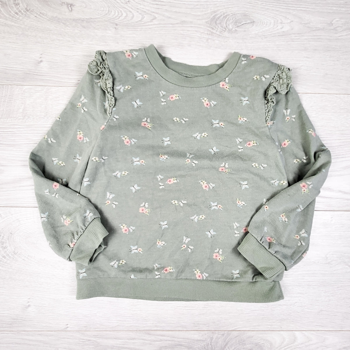 Oshkosh Sage Green Floral Print Sweatshirt. Size 4T