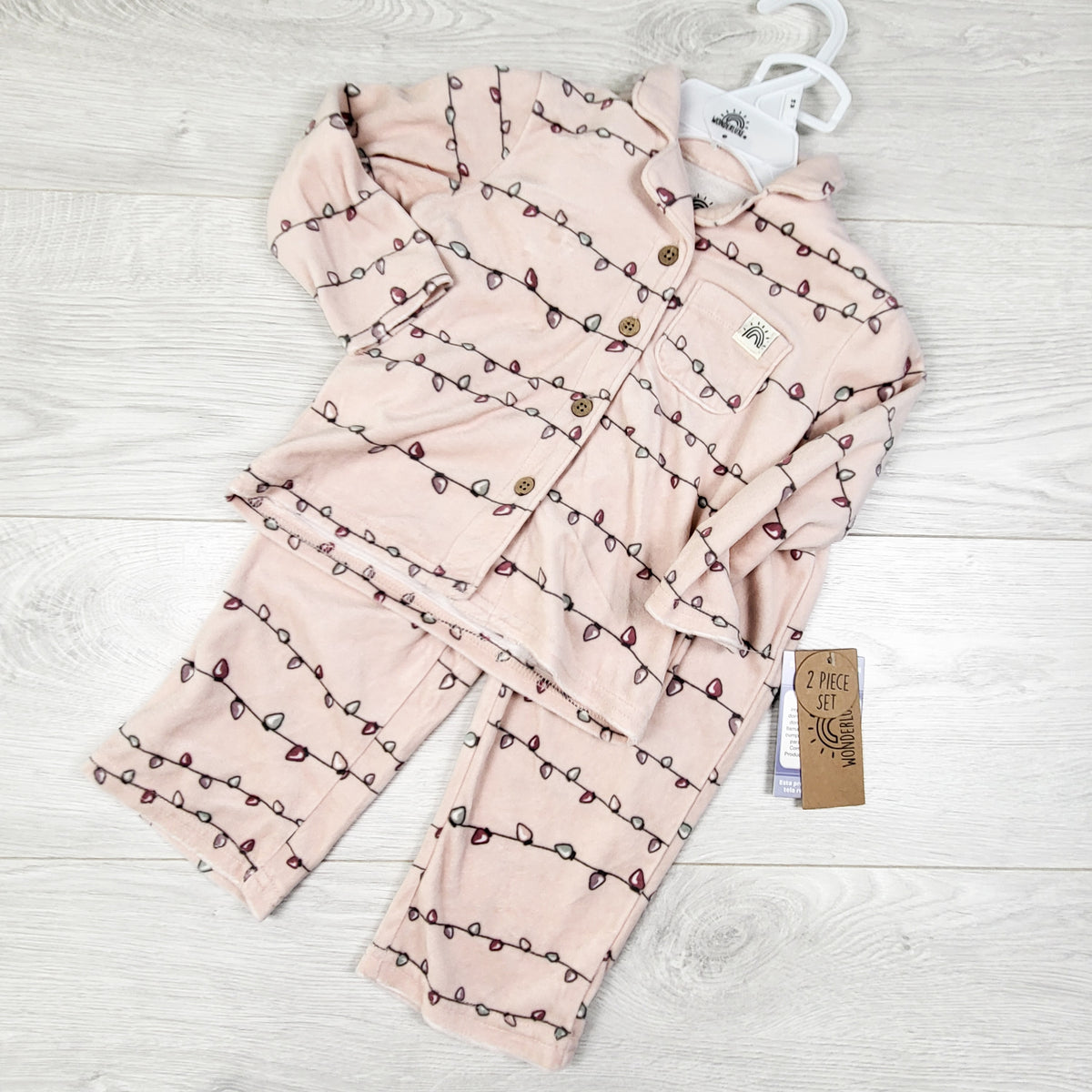 NEW - Wonderluxe Pink 2pc Super Soft Christmas Light PJs. Size 18 Months