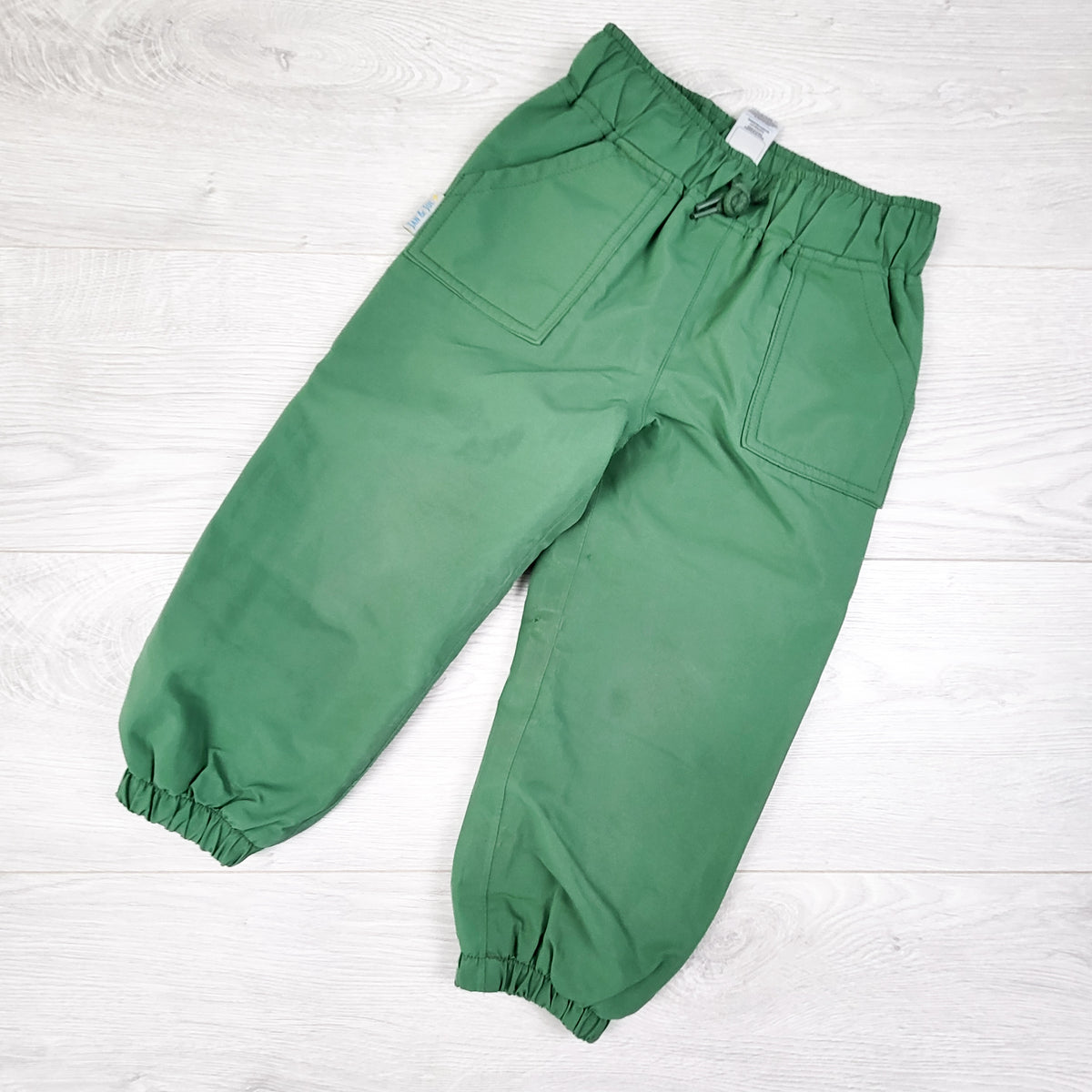 Jan and Jul Green Fleece Lined Rain Pants. Size 2T - AS IS
