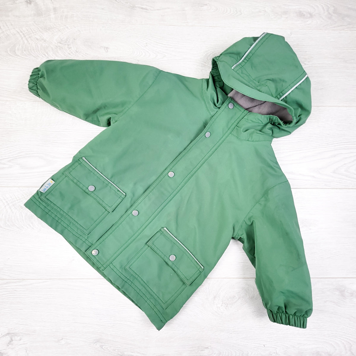 Jan and Jul Green Fleece Lined Rain Jacket. Size 2T