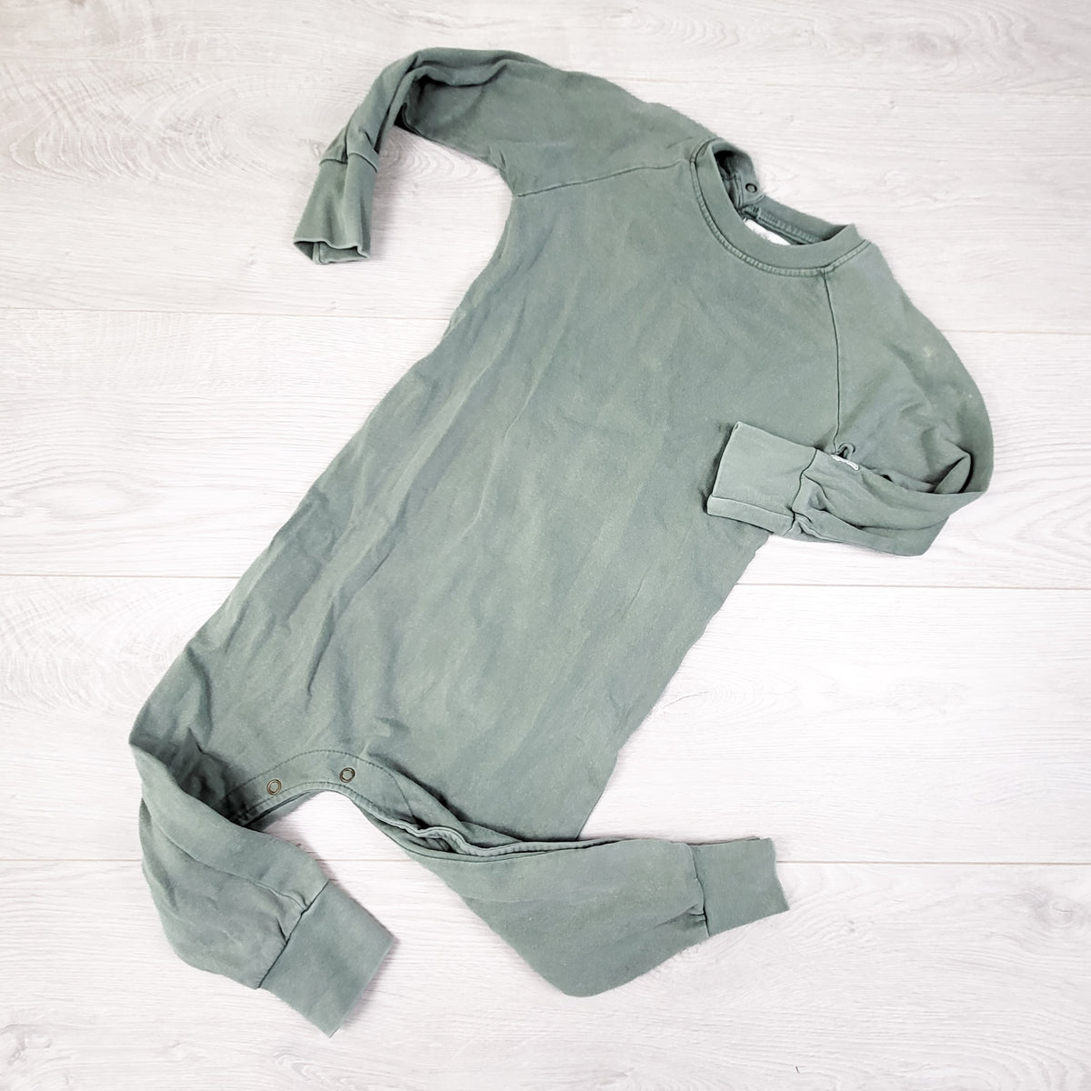 I Dig Denim Green Organic Cotton Romper. Size 12-18 Months- AS IS.  Retails for $90 new