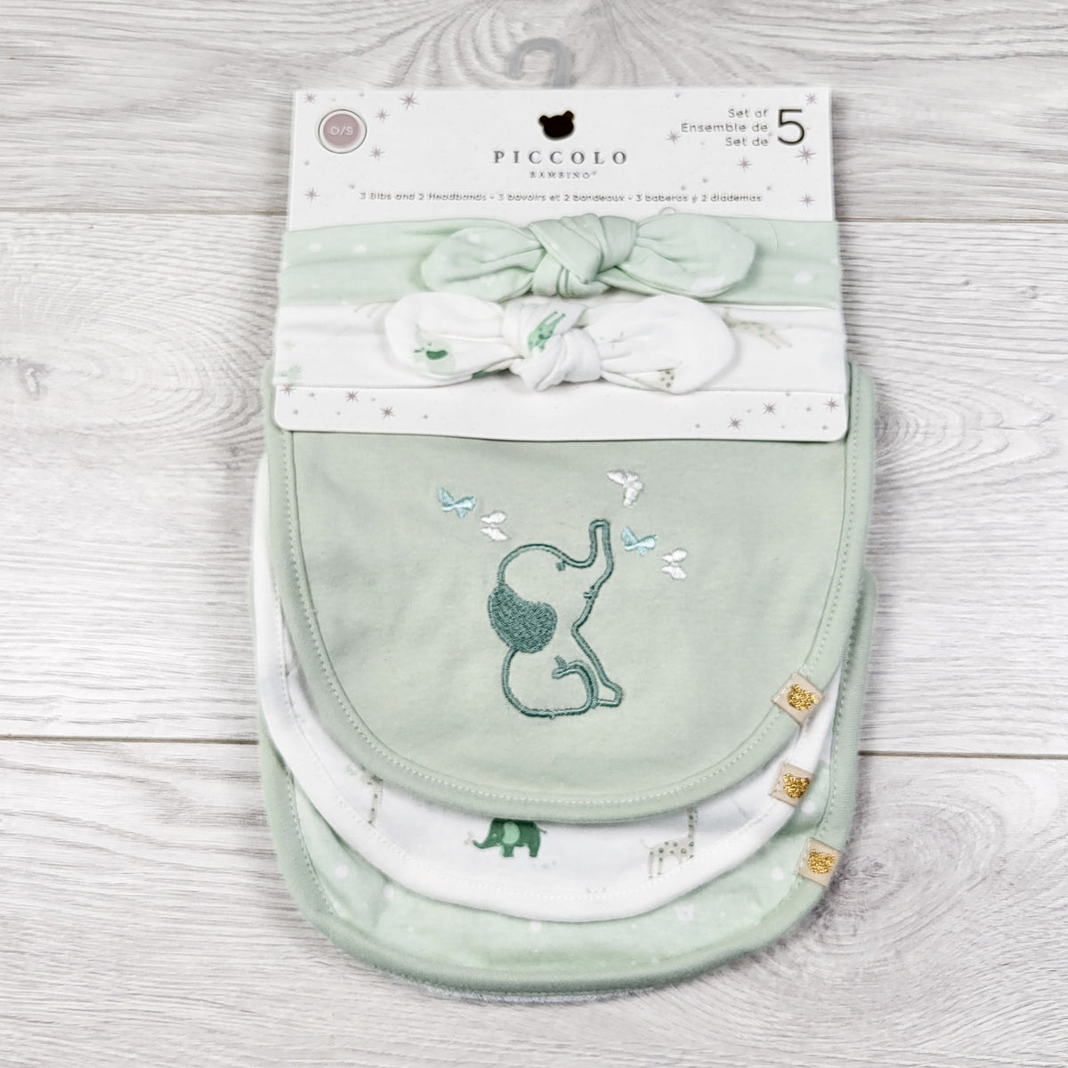 NEW - Piccolo Bambino 5-Piece Bib and Headband Accessory Set