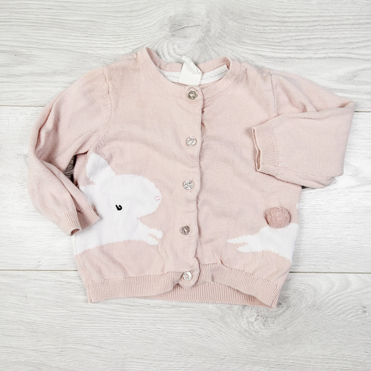 H and M Pink Cardigan Sweater with Bunny. Size 4-6 Months