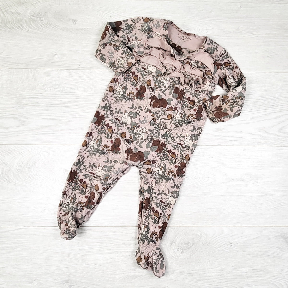 Fixoni Organic Cotton Ruffle Front Footed Sleepsuit. Size 9 Months