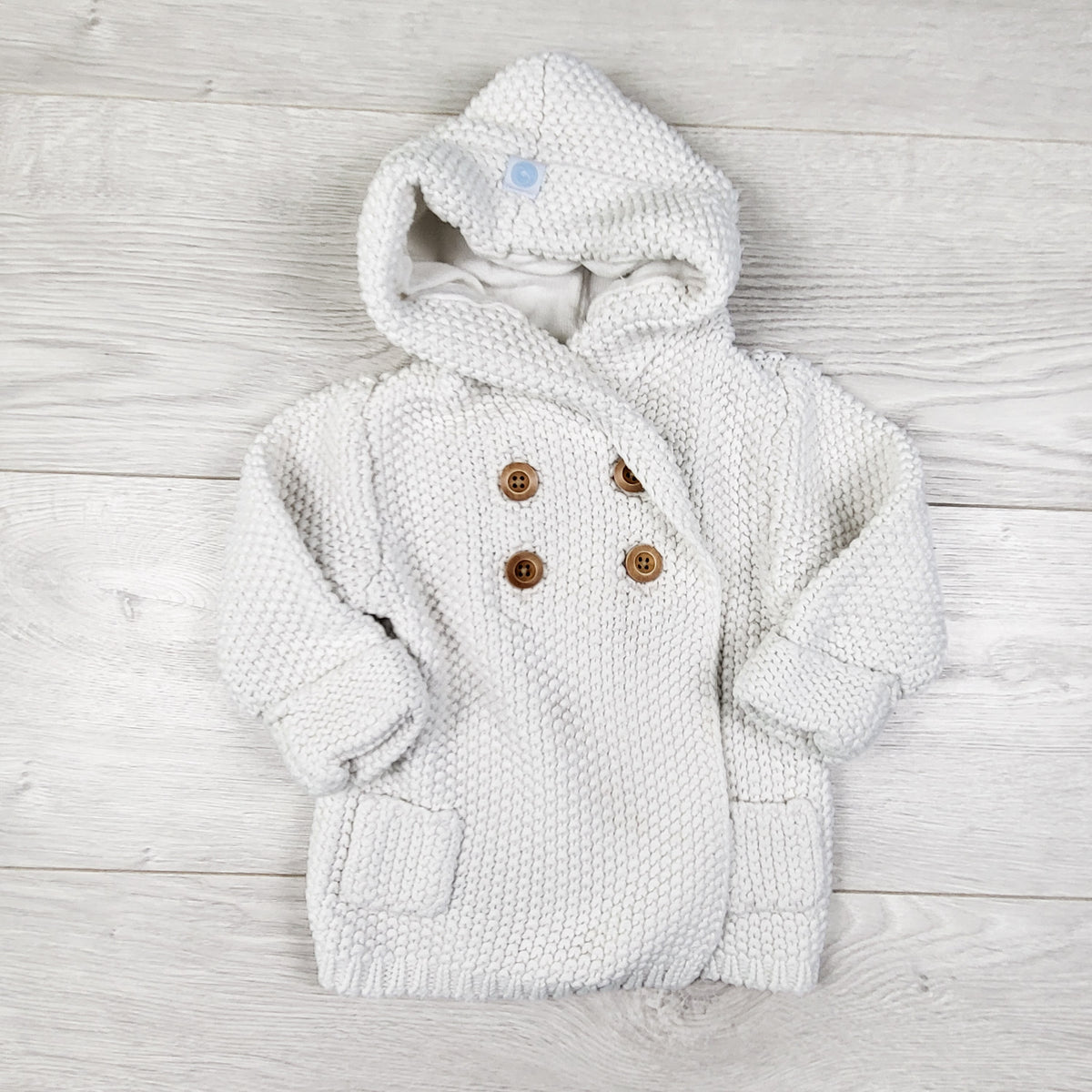 Beba Bean White Knit Hooded Sweater Coat. Size 6-12 Months