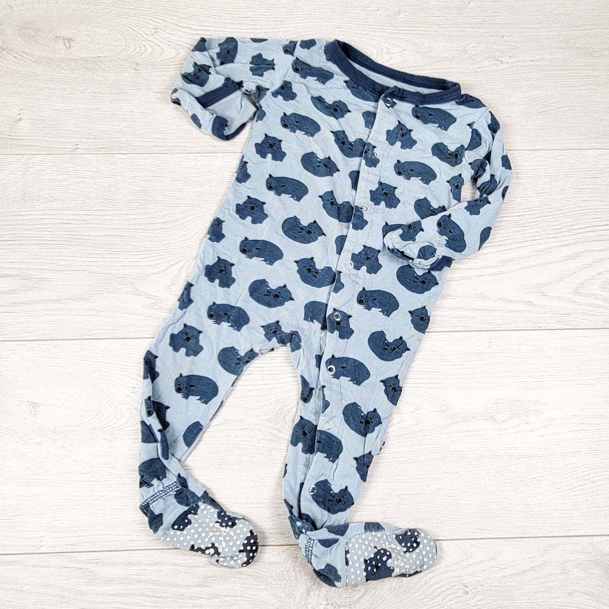 Kickee Pants Blue Bear Print Zippered Bamboo Sleeper. Size 6-9 Months