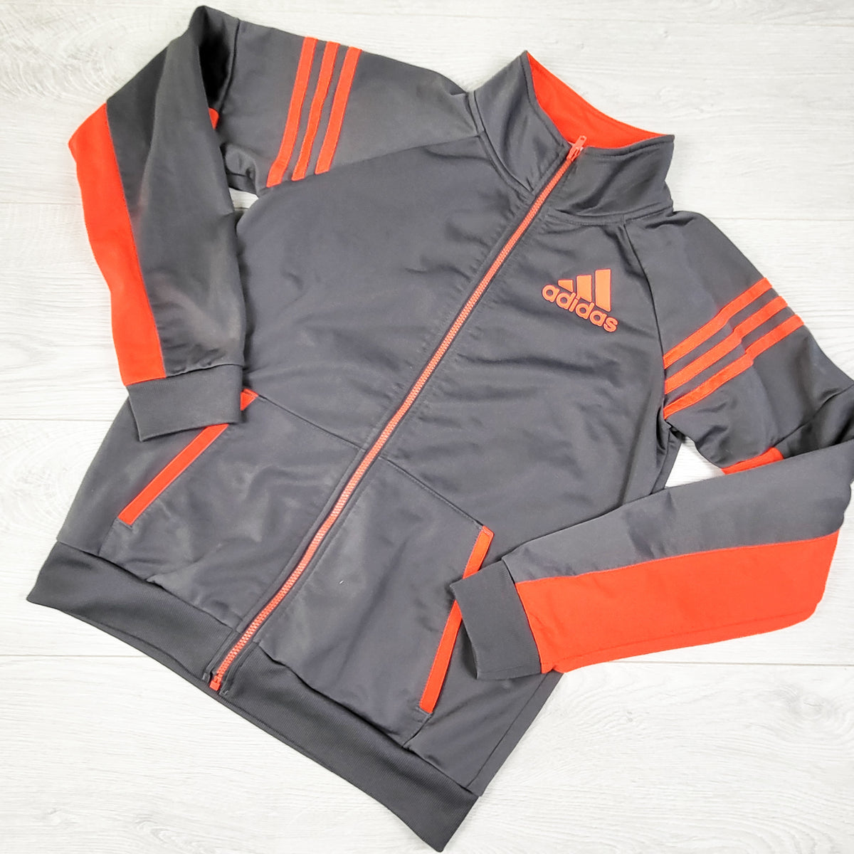Adidas Grey and Orange Zip-Up Track Jacket. Size Medium