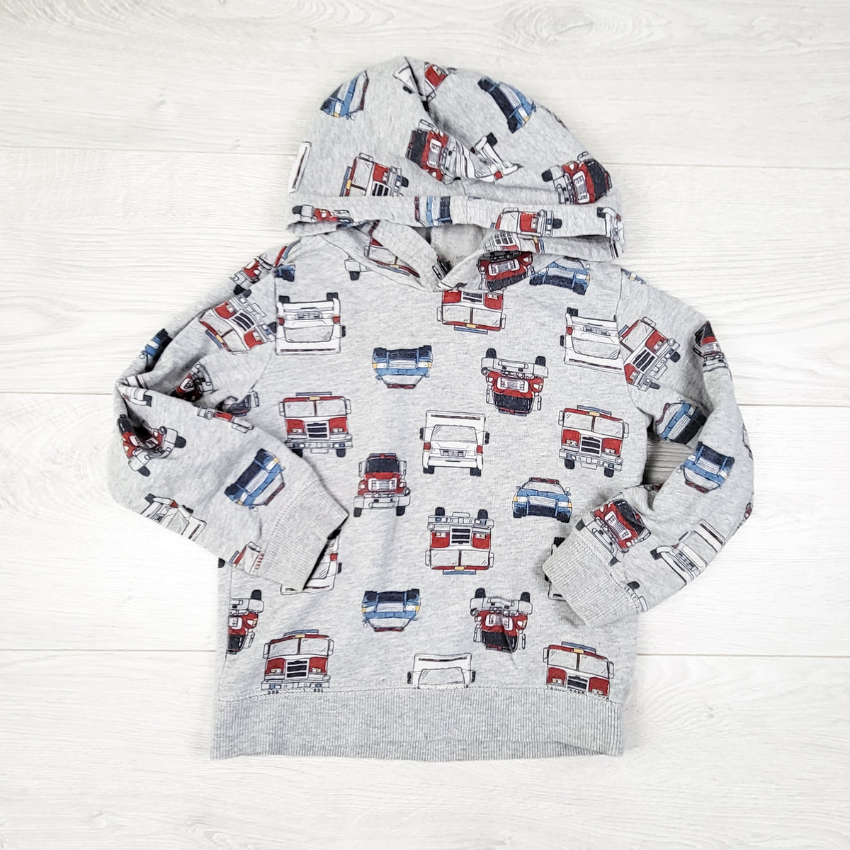 Carters Grey Pullover Fire Truck Hooded Sweatshirt. Size 5T