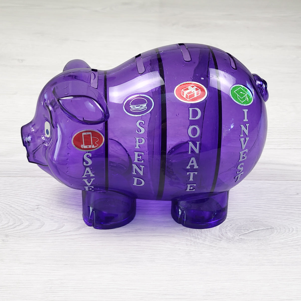 Money Saavy Purple Compartmentalized Piggy Bank
