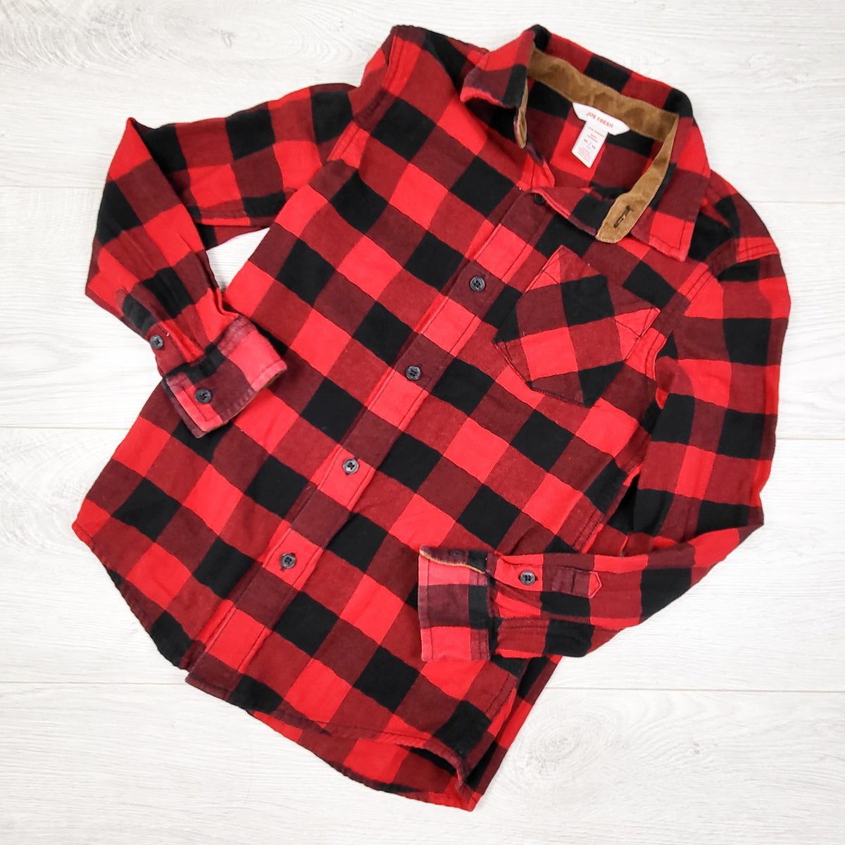 Joe red buffalo plaid button down flannel shirt. Size 7/8