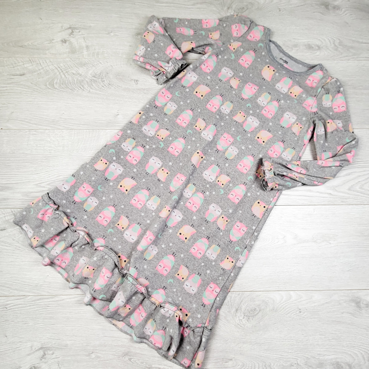 Simple Joys grey owl print fleece sleep dress. Size 6/7