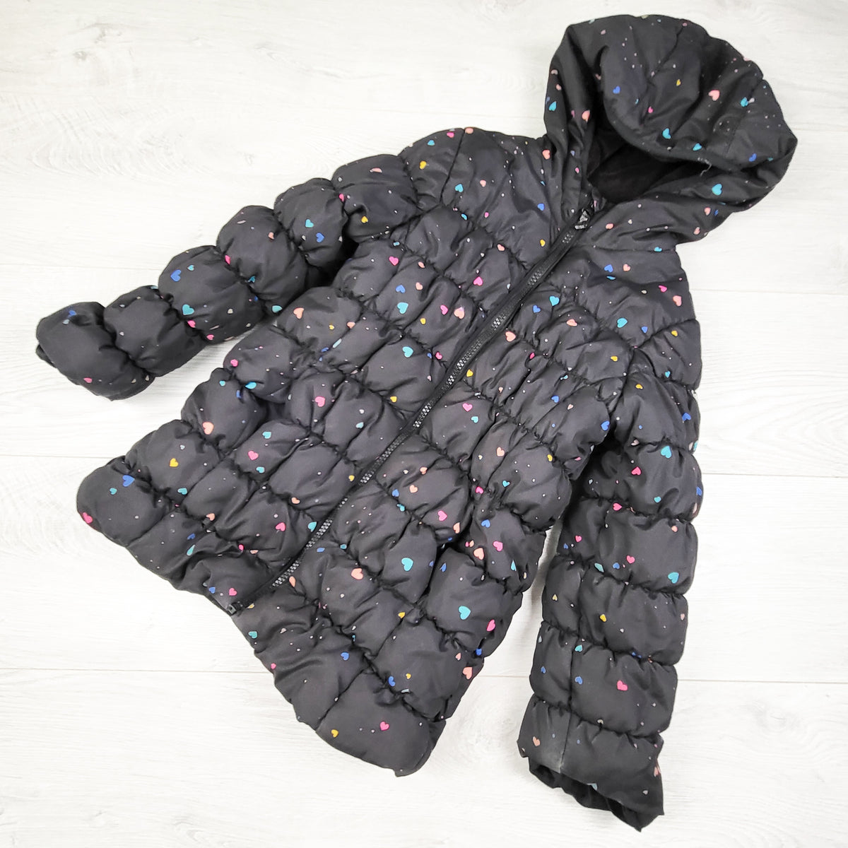 Oshkosh black fleece lined hooded insulated jacket with stars. Size 7