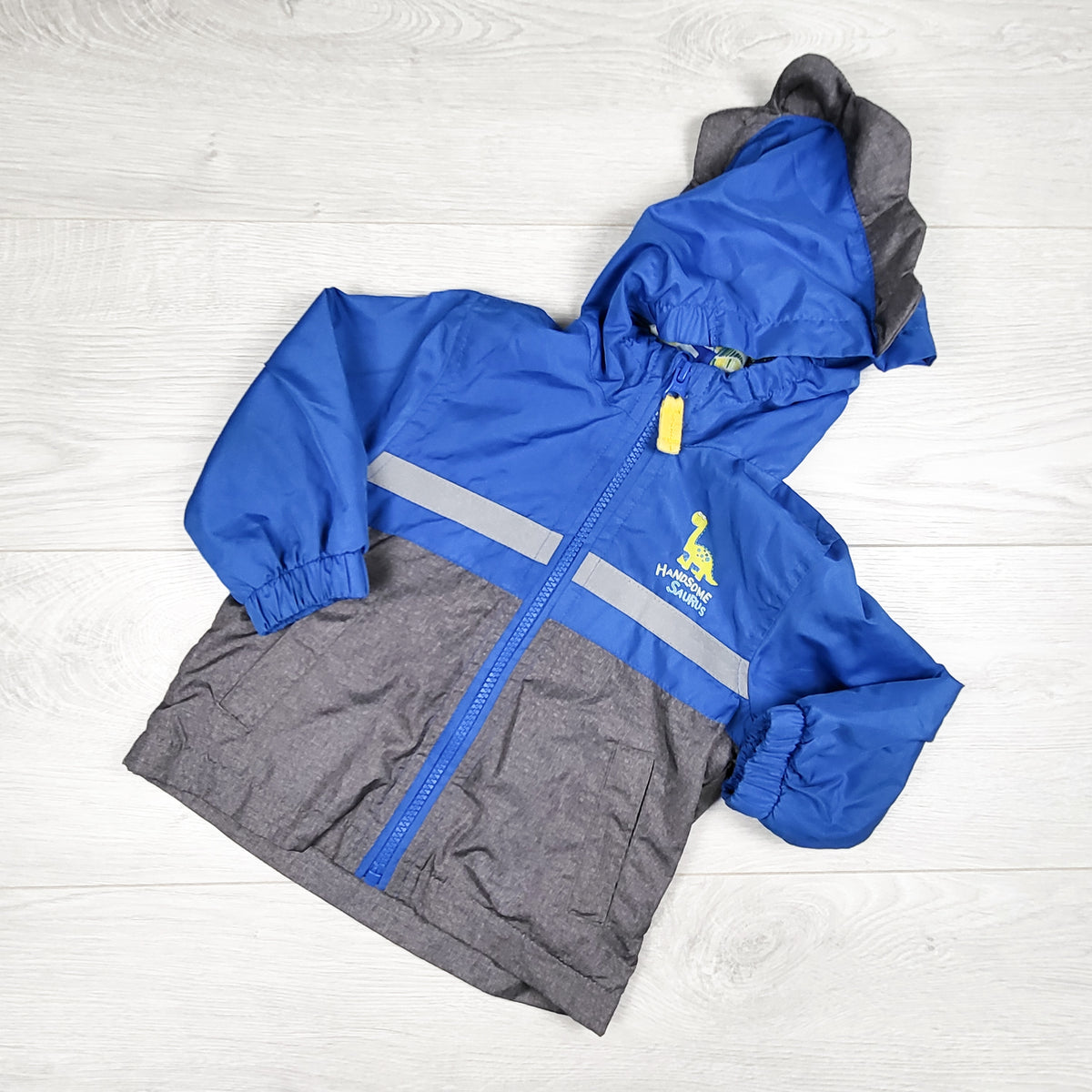 F.O.G. by London Fog grey and blue dinosaur scale windbreaker rain jacket. Size 12 Months