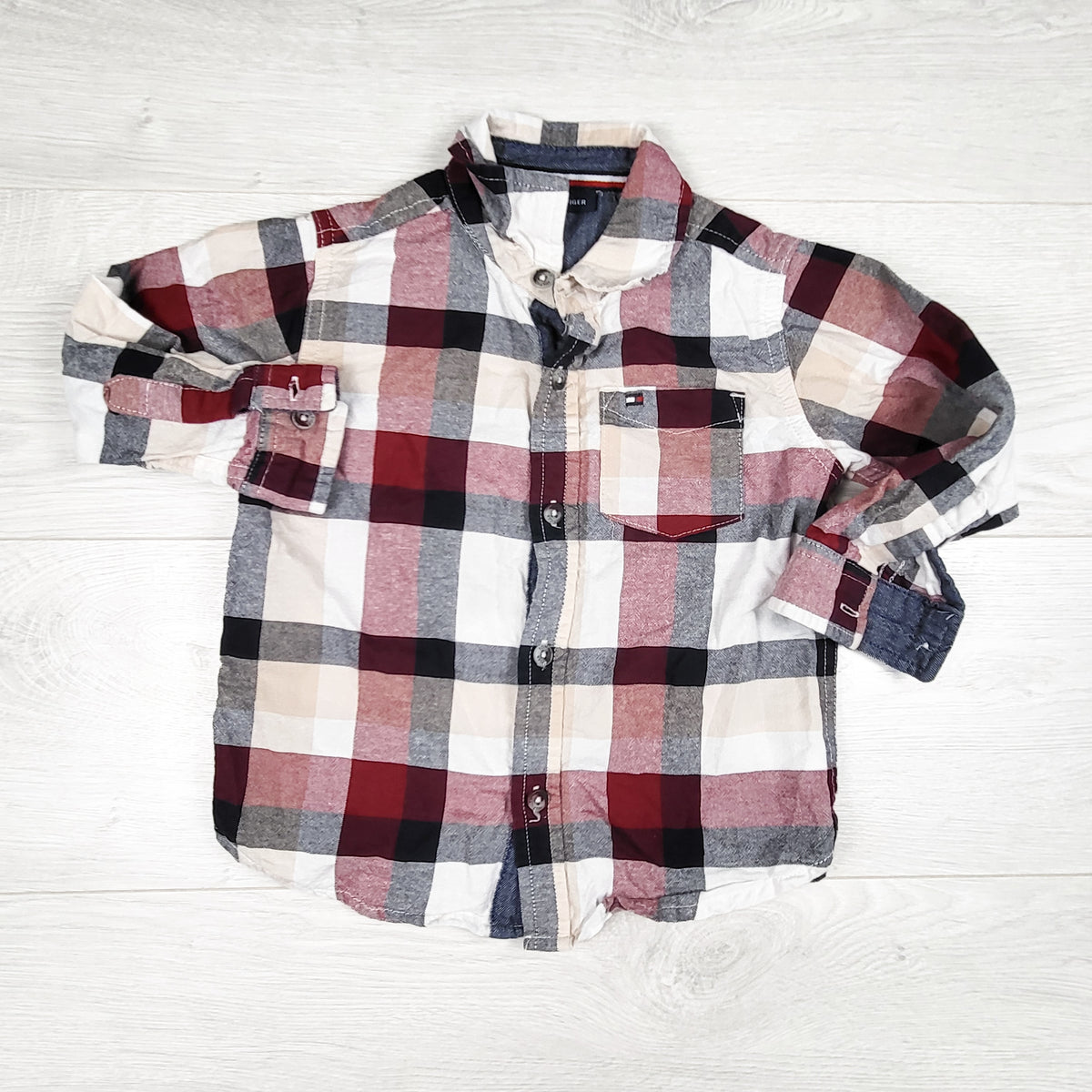 Tommy Hilfiger plaid button down shirt. Size 3T