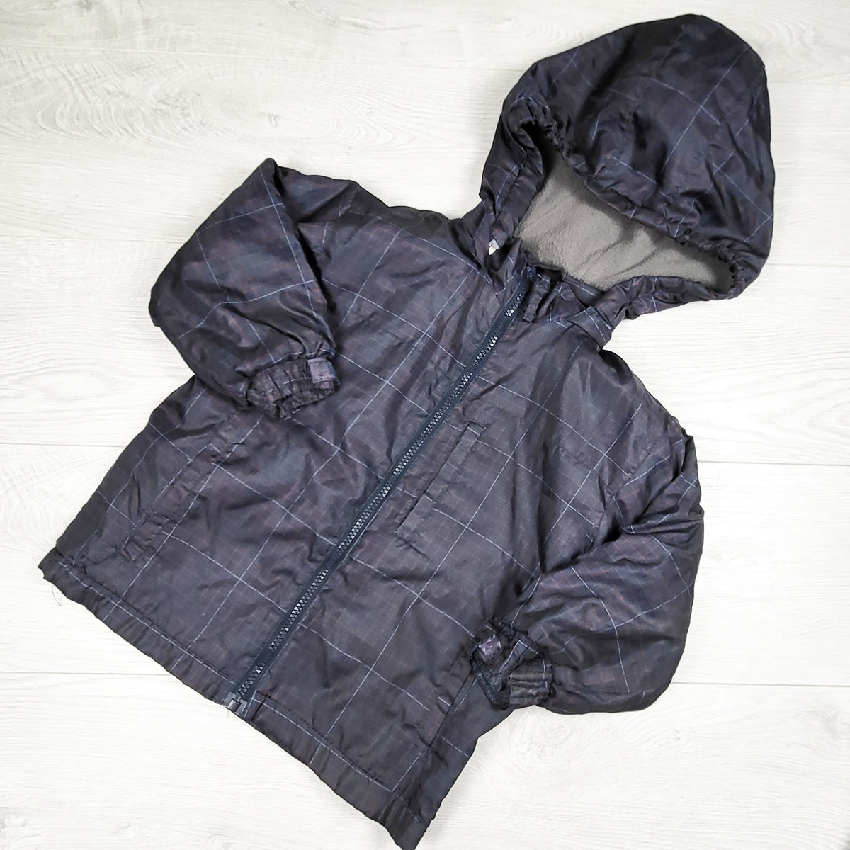 Urban Rags grey plaid fleece lined rain jacket. Size 4T