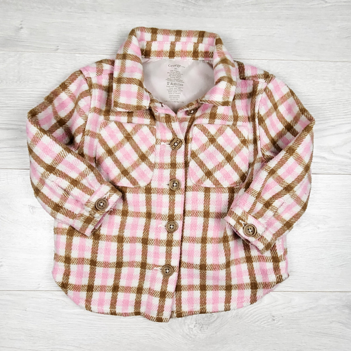 George pink and brown plaid flannel "shacket". Size 3T