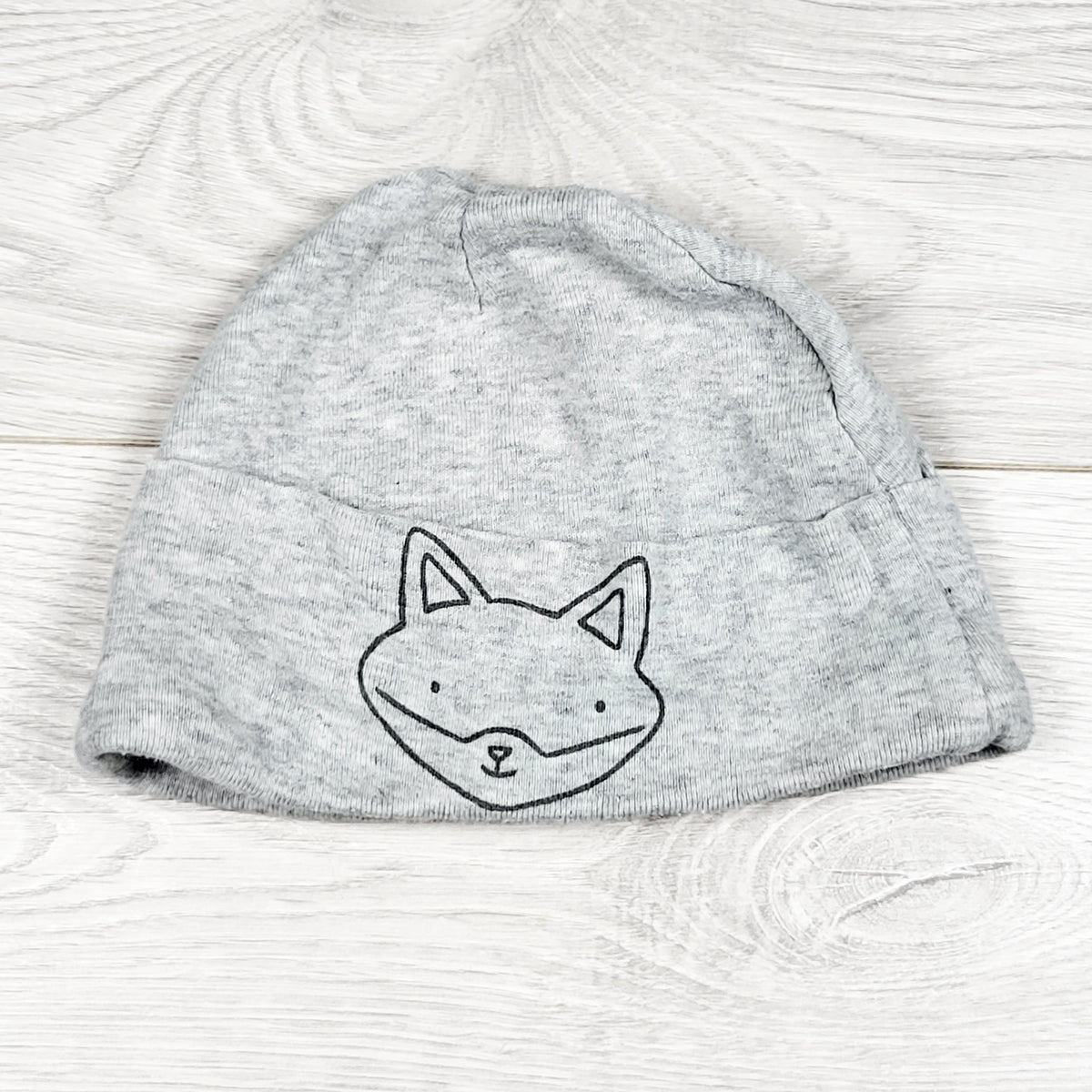 Joe Fresh grey cotton hat with fox. Size 3-6 months