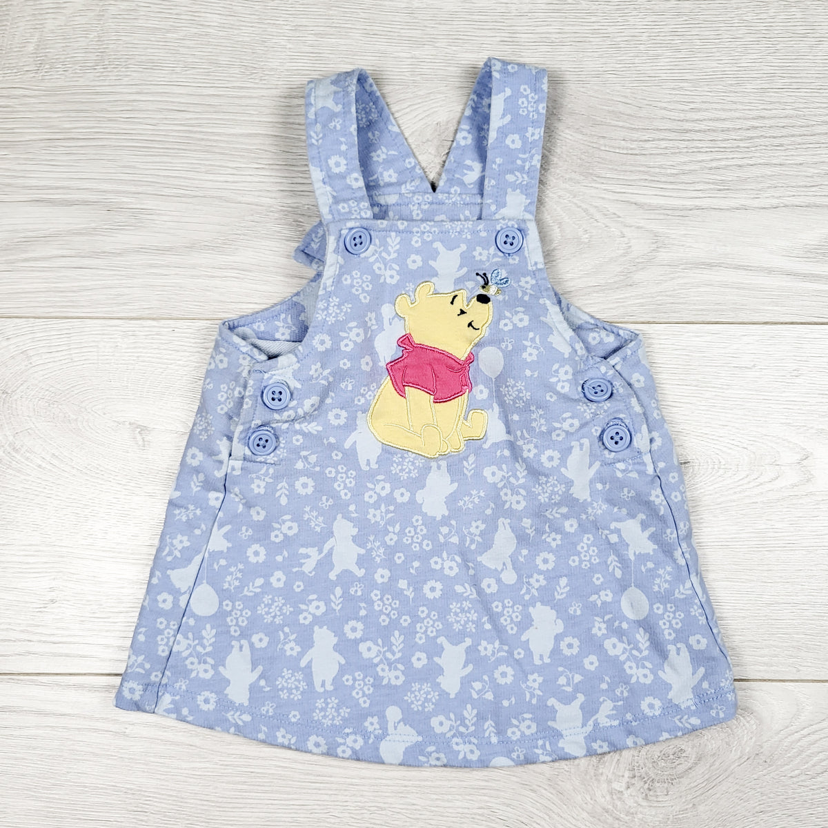 Disney Baby blue floral print Winnie the Pooh dress. Size 6 months